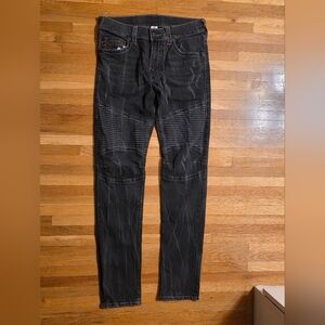True Religion Mens Moto Stretch Jeans Size 31X32 Black Distressed Zipper Pants